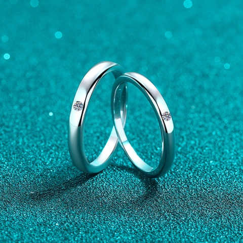 925 Sterling Silver Moissanite Couple Rings Minimalist Polished Engagement Bands Single Stone Inlaid Ring For Men Women Valentine Gift