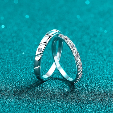 Anillos para Parejas de Plata de Ley 925 con Moissanita Anillos de Plata Galvanizada Simples para Hombres Mujeres Regalo de San Valentín