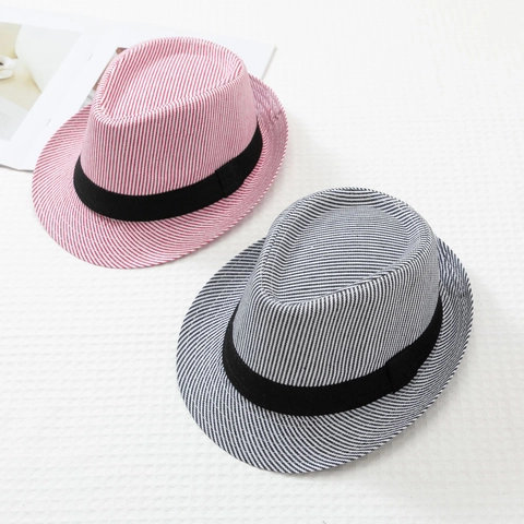 Cappello Fedora a Righe da Uomo Estate Spiaggia Parasole Jazz Panama Misto Cotone Poliestere Traspirante Tesa Corta Retro