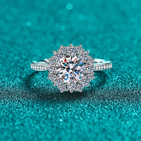 Luxe 925 Sterling Zilver Moissaniet Zirconia Zonnebloem Halo Ring Lichte Luxe Stijl Bruiloft Sieraden Cadeau Voor Vrouwen