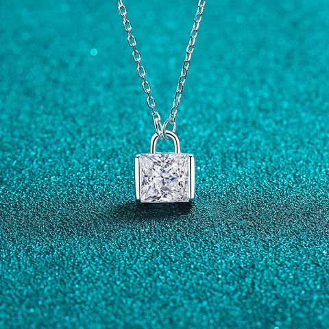 Collana in Argento Sterling 925 con Moissanite per Donna Pendente Quadrato Taglio Princess Elegante Gioielli Regalo