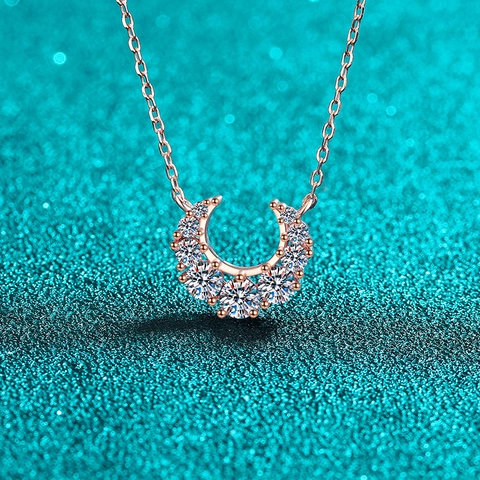 Collier en Argent Sterling 925 Moissanite Or Champagne Pendentif Croissant Fer à Cheval Bijoux pour Femmes Cadeau