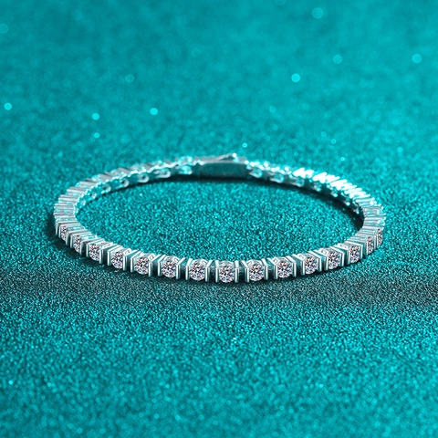 S925 Sterling Zilver Moissaniet Tennis Armband Voor Vrouwen Fonkelende Rij Diamanten Luxe Hiphop Hand Sieraden Bruiloft Cadeau