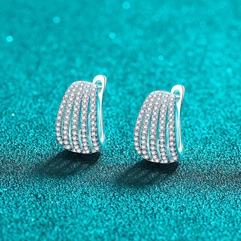 Orecchini a Cerchio in Argento Sterling S925 Con Moissanite per Donna Orecchini a Bottone Curvi in Moissanite Pavé Gioielli