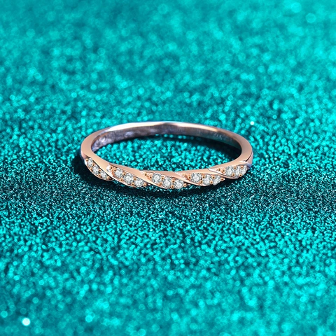 Anello in Argento Sterling 925 con Moissanite per Donna Fascia Intrecciata Design Stellato Oro Champagne Elegante Anello