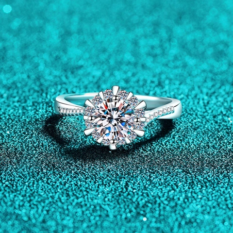 S925 Sterling Silver Moissanite Ring For Women Luxury Sunflower Halo Design Twisted Band Elegant Engagement Wedding Jewelry Gift