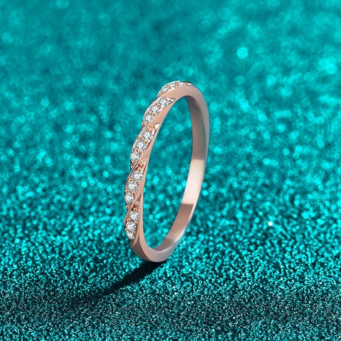 Anello in Argento Sterling 925 con Moissanite per Donna Fascia Intrecciata Design Stellato Oro Champagne Elegante Anello