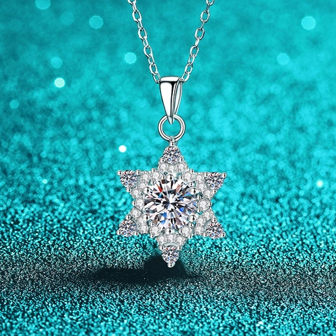 Collana con Pendente a Fiocco di Neve in Argento Sterling 925 Moissanite Esagramma di Lusso Stella in Zirconia Gioielli da Donna