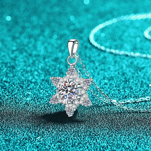 Collana con Pendente a Fiocco di Neve in Argento Sterling 925 Moissanite Esagramma di Lusso Stella in Zirconia Gioielli da Donna