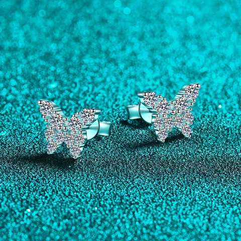 Pendientes de Botón de Mariposa de Plata de Ley S925 para Mujer con Moissanita Brillante Incrustada Joyería Elegante