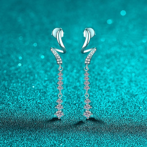 S925 Sterling Silver Moissanite Drop Earrings For Women Fashion Exquisite Long S-Shaped Tassel Earring Jewelry With GRA Certificate