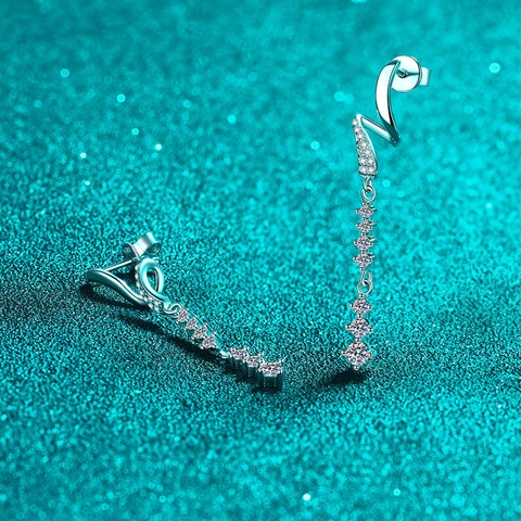 S925 Sterling Silver Moissanite Drop Earrings For Women Fashion Exquisite Long S-Shaped Tassel Earring Jewelry With GRA Certificate