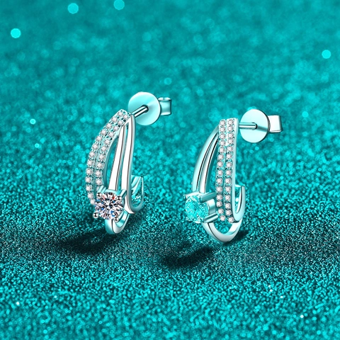 925 Sterling Silver Moissanite Stud Earrings For Women Double Layer Wavy Line Zirconia Inlaid Luxury Jewelry Earrings