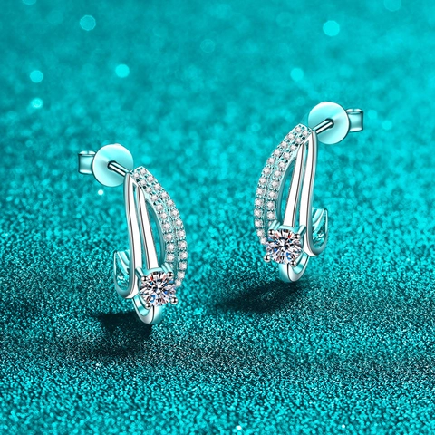 925 Sterling Silver Moissanite Stud Earrings For Women Double Layer Wavy Line Zirconia Inlaid Luxury Jewelry Earrings
