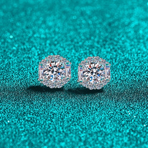 Eleganti Orecchini a Bottone in Argento Sterling 925 Moissanite Fiore Halo Orecchini in Zirconia per Donna Ragazza Gioielli Quotidiani