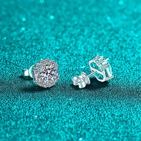 Eleganti Orecchini a Bottone in Argento Sterling 925 Moissanite Fiore Halo Orecchini in Zirconia per Donna Ragazza Gioielli Quotidiani