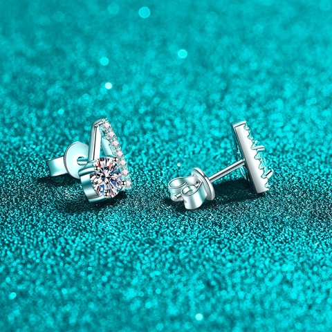 S925 Sterling Silver Moissanite Zirconia Stud Earrings For Women V-shaped Geometric Chevron Small Dainty Piercing Jewelry