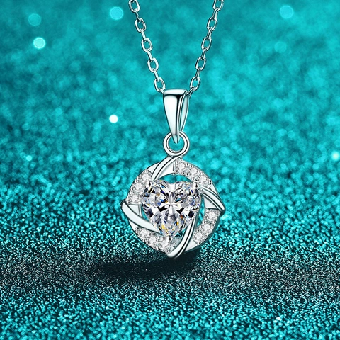 S925 Sterling Silver Moissanite Heart Pendant Necklace For Women Zirconia Sparkling Swirl Clavicle Chain Fine Jewelry Gift