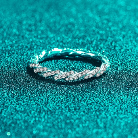 Anillo Trenzado de Plata de Ley 925 Con Moissanita para Mujer Minimalista Apilable Anillo de Eternidad de Moissanita Joyería