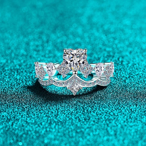 S925 Sterlingsilber Moissanit Herz Krone Ring Für Damen Eleganter Herz Zirkonia Prinzessin Hochzeit Schmuck Luxuriöser Ring