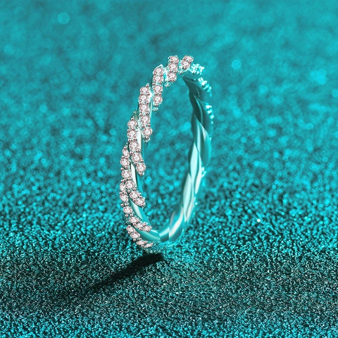 Anillo Trenzado de Plata de Ley 925 Con Moissanita para Mujer Minimalista Apilable Anillo de Eternidad de Moissanita Joyería