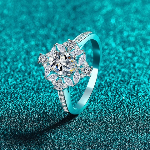 S925 Sterlingsilber Moissanit Ring Für Damen Luxus Blumen Cluster Zirkonia Verlobungsring Hochzeit Schmuck Festival Geschenk
