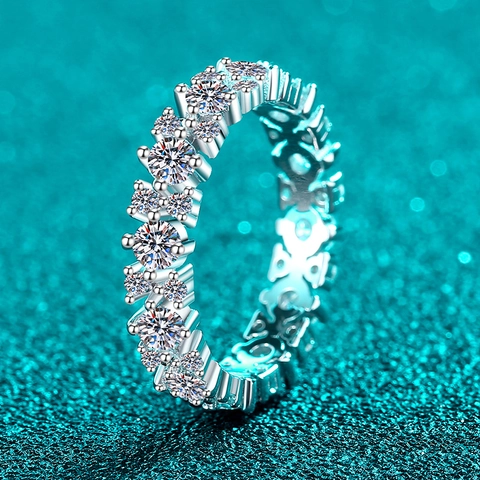 Luxury 925 Sterling Silver Moissanite Eternity Ring Full Diamond Inlaid Minimalist Finger Ring For Women Fine Jewelry