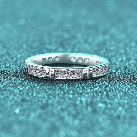 Bague en Moissanite en Argent Sterling S925 pour Femme Design Minimaliste en Bambou Bague de Doigt Incrustée Bijoux Mode