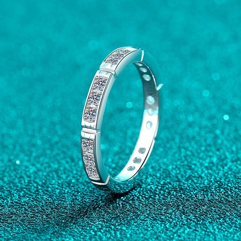 Bague en Moissanite en Argent Sterling S925 pour Femme Design Minimaliste en Bambou Bague de Doigt Incrustée Bijoux Mode
