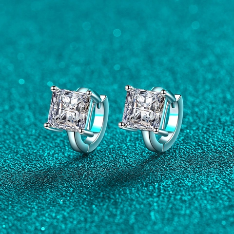 925 Sterling Silver Princess Cut Square Moissanite Stud Earrings For Women Minimalist Zirconia Ear Buckle Fine Jewelry