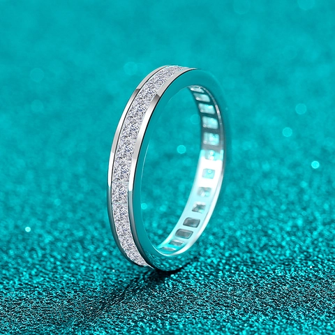 S925 Sterling Silver Moissanite Ring For Women Princess Cut Square Eternity Ring Channel Setting Minimalist Wedding Band Jewelry