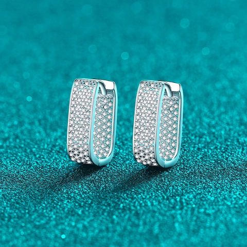 925 Sterlingsilber Moissanit Huggie Hoop Ohrringe Für Damen Luxuriöse Rechteckige Pave Moissanit Ohrstecker Mit GRA Zertifikat Geschenkbox