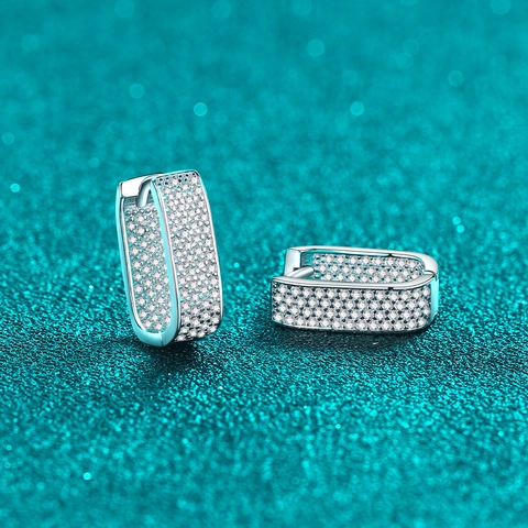 925 Sterlingsilber Moissanit Huggie Hoop Ohrringe Für Damen Luxuriöse Rechteckige Pave Moissanit Ohrstecker Mit GRA Zertifikat Geschenkbox