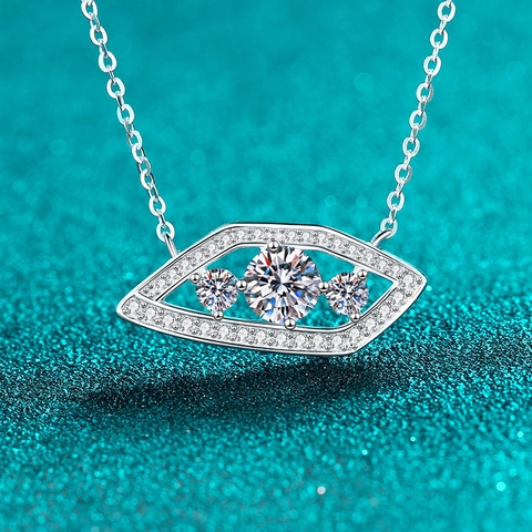 Collana con Ciondolo Malocchio in Argento Sterling S925 Moissanite Geometrico Zirconia Intarsiato Catena per Donna Gioielli