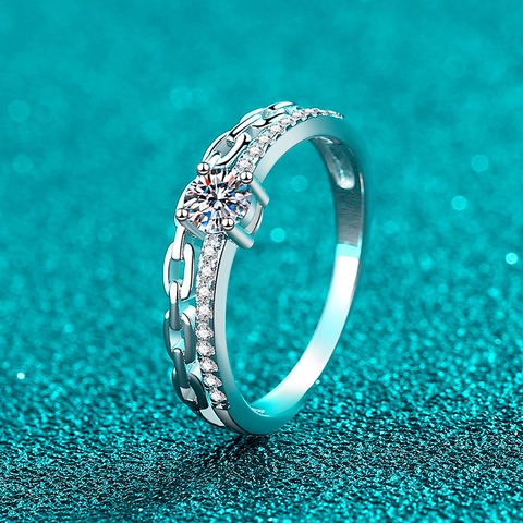 S925 Sterling Silver Moissanite Double Layer Chain Ring For Women 0.39ct Round Cut Moissanite Ring Daily Exquisite Jewelry Gift