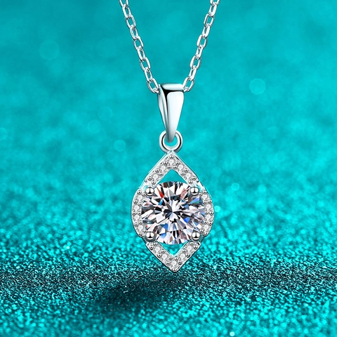 925 Sterling Silver Moissanite Zirconia Pendant Necklace For Women Rhombus Frame Inlaid Fashion Jewelry Elegant Gift