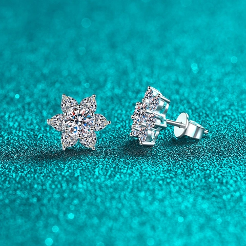 925 Sterlingsilber Moissanit Stern Ohrstecker Brillante Blumenform Funkelnder Moissanit Schmuck Geschenk Für Damen