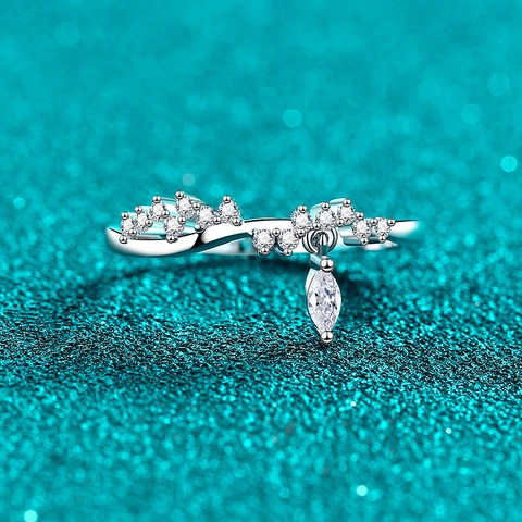 S925 Sterling Zilveren Moissaniet Ring Voor Vrouwen Marquise Slijpvorm Sierlijk Elegant Kroon Golf Ring Sieraden Cadeau