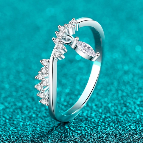 S925 Sterling Zilveren Moissaniet Ring Voor Vrouwen Marquise Slijpvorm Sierlijk Elegant Kroon Golf Ring Sieraden Cadeau