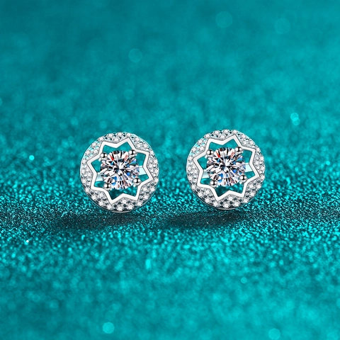 Boucles d'Oreilles Clous en Argent Sterling S925 Avec Moissanite pour Femmes Étoile Ajouré Halo Zirconia Bijoux Cadeau
