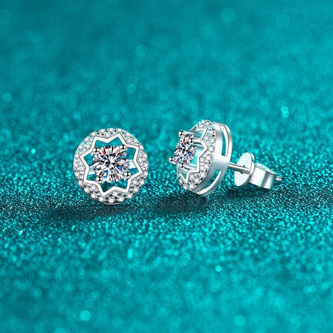 Boucles d'Oreilles Clous en Argent Sterling S925 Avec Moissanite pour Femmes Étoile Ajouré Halo Zirconia Bijoux Cadeau