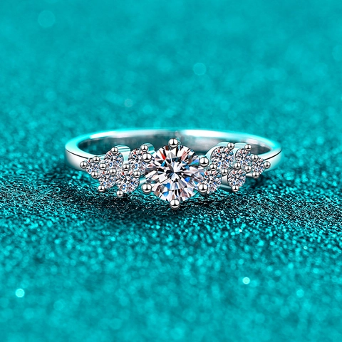Elegant 925 Sterling Silver Moissanite Ring For Women Round Cut Zirconia Inlaid Adjustable Engagement Wedding Jewelry Ring