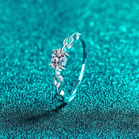S925 Sterling Silver Moissanite Ring For Women Oval Round Zirconia Hollow Chain Design Electroplated Fashion Jewelry Commute Finger Ring