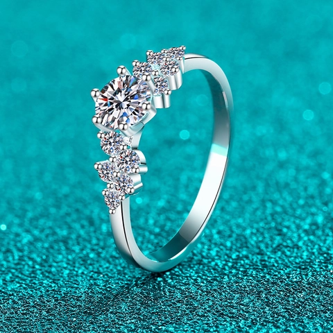 Elegant 925 Sterling Silver Moissanite Ring For Women Round Cut Zirconia Inlaid Adjustable Engagement Wedding Jewelry Ring