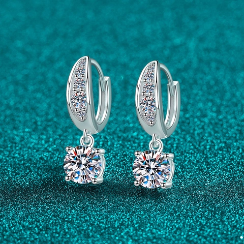Pendientes Colgantes de Plata de Ley 925 Moissanita Circonia Elegantes Pendientes de Aro con Corte Redondo Brillante Joyería de Boda Mujer