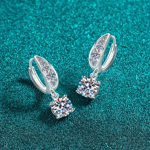 Pendientes Colgantes de Plata de Ley 925 Moissanita Circonia Elegantes Pendientes de Aro con Corte Redondo Brillante Joyería de Boda Mujer