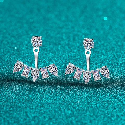 S925 Sterlingsilber Moissanit Ohrstecker Für Damen Geteiltes Design Fächerförmig Ear Jacket Funkelnder Luxusschmuck Ohrringe