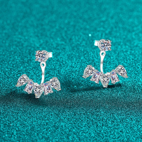 S925 Sterlingsilber Moissanit Ohrstecker Für Damen Geteiltes Design Fächerförmig Ear Jacket Funkelnder Luxusschmuck Ohrringe