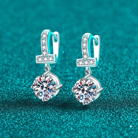 Luxury S925 Sterling Silver Moissanite Drop Earrings T-Shaped Geometric Zirconia Earrings For Women Elegant Party Jewelry Gift