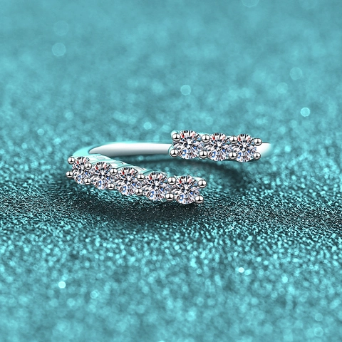 S925 Sterling Zilver Moissaniet Verstelbare Ring Vrouwen Dubbele Rij Pavé Open Ring Minimalistische Mode Sieraden Ring Cadeau